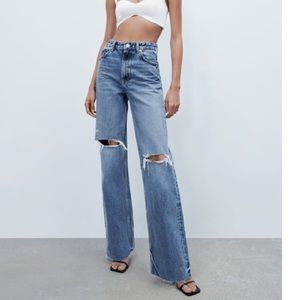 Zara Ripped Wide Leg Jeans
